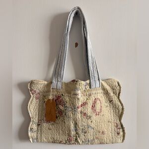 Handmade Floral Quilted Tote Bag - Beige Floral